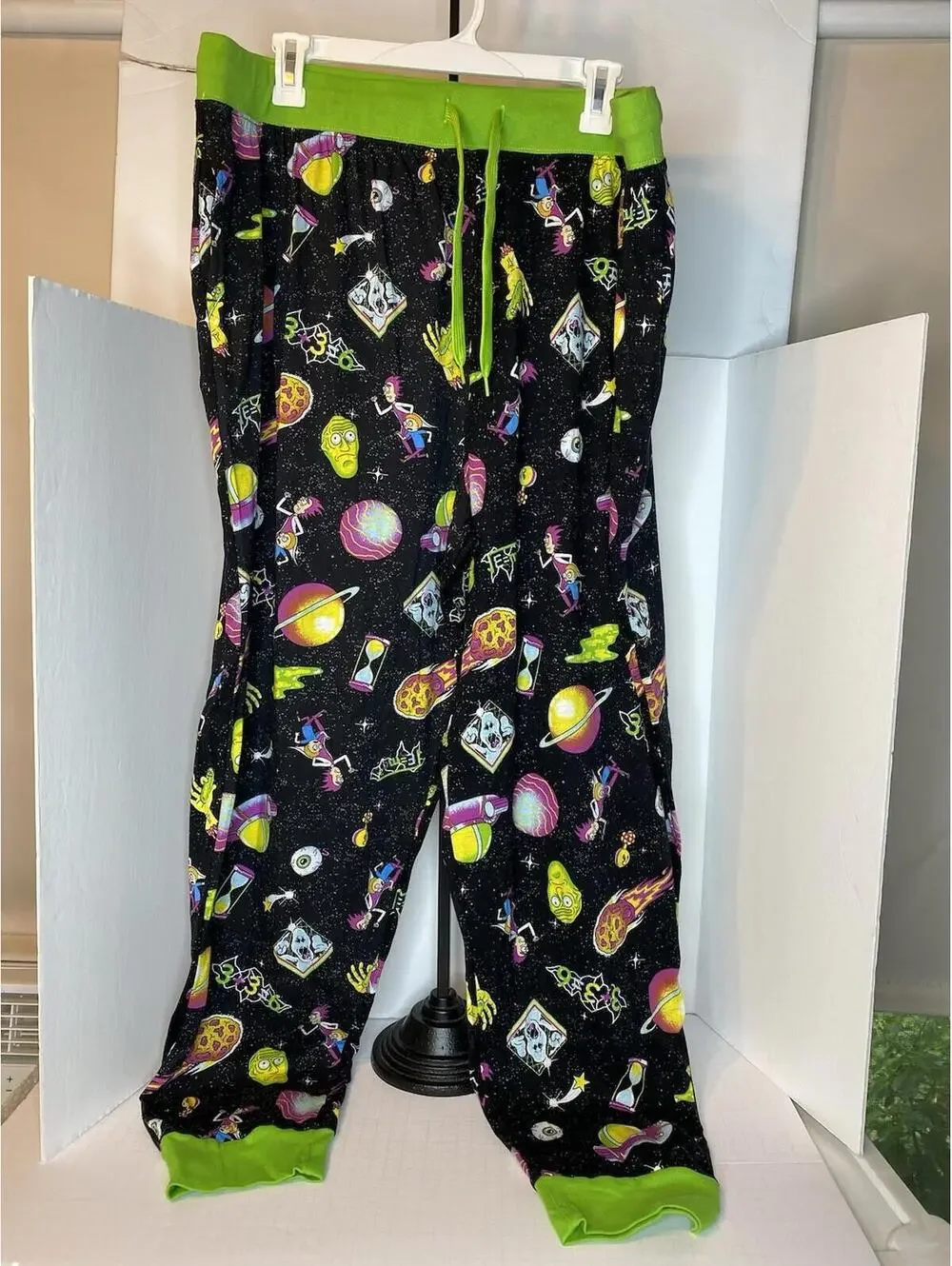 Rick and Morty Pants Green/Black Multi Lounge Pajama Joggers Mens XXL~ EUC
